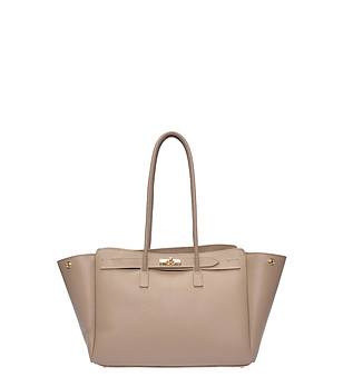 Бежова кожена чанта за рамо  снимка