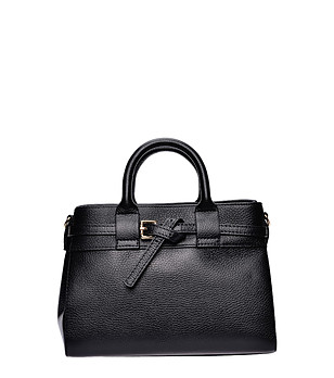 Черна кожена чанта тип тоут снимка