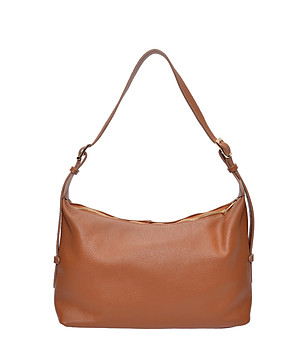 Кафява кожена чанта за рамо  снимка