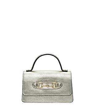 Златиста кожена чанта през рамо  снимка