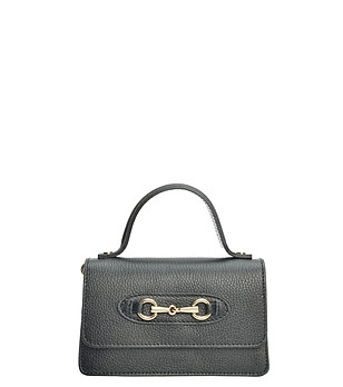 Черна кожена чанта тип crossbod снимка