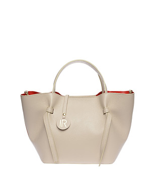 Дамска трапецовидна светлобежова чанта с несесер снимка