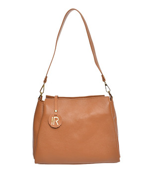 Дамска кожена чанта в цвят коняк снимка