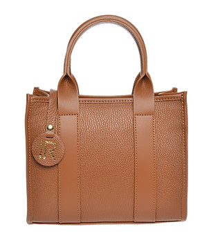 Дамска кожена чанта в цвят коняк снимка