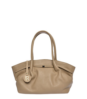 Дамска чанта от естествена кожа в цвят таупе снимка