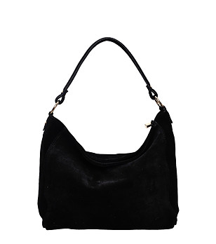 Дамска чанта от естествена кожа в черно снимка