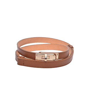 Дамски колан от естествена кожа в цвят камел Rinela 94 см снимка