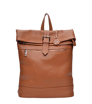 Дамска раница от естествена кожа в цвят коняк Vena снимка