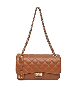 Кожена малка дамска чанта в оранжев нюанс с ромбоидни шевове Laura снимка