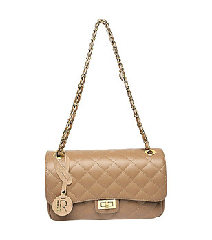 Кожена малка дамска чанта в нюанс на цвят капучино Laura снимка