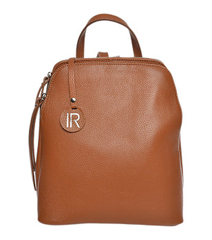 Кожена дамска раница в цвят коняк снимка