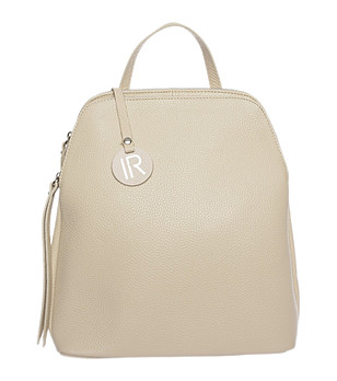 Светлобежова кожена дамска раница снимка