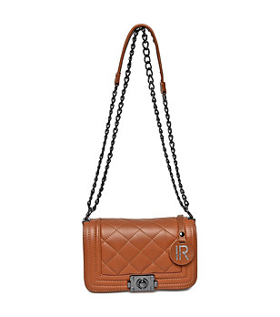 Малка кожена дамска чанта в цвят коняк Lois снимка