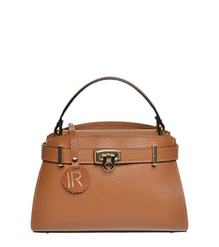 Дамска чанта от естествена кожа в цвят коняк снимка