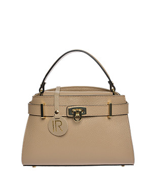 Дамска чанта от естествена кожа в таупе снимка