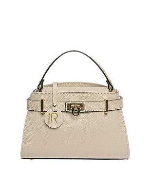 Светлобежова дамска чанта от естествена кожа снимка