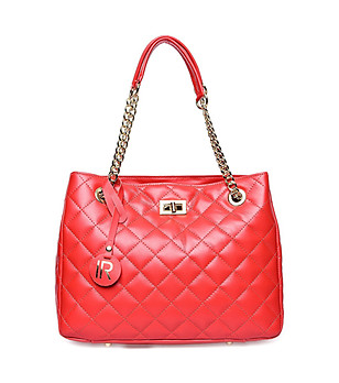 Червена кожена дамска чанта снимка