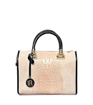 Дамска кожена чанта в светлокафяв нюанс с кроко релеф Frances снимка