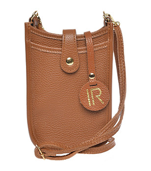 Малка дамска чанта от естествена кожа в цвят коняк Gisele снимка