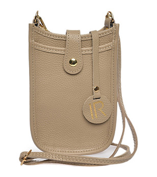 Малка дамска чанта от естествена кожа в цвят таупе Gisele снимка