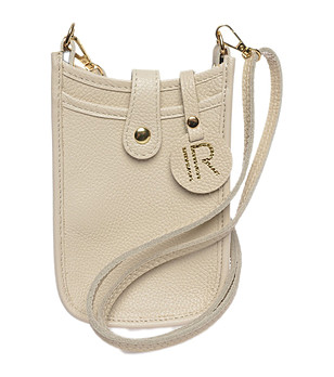 Светлобежова дамска кожена чанта за телефон Sanira снимка