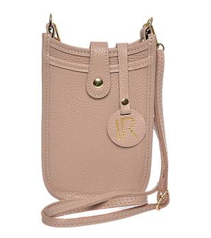 Дамска кожена чанта за телефон в цвят пудра  Sanira снимка