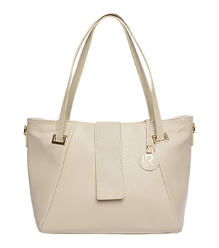 Светлобежова дамска чанта от естествена кожа снимка