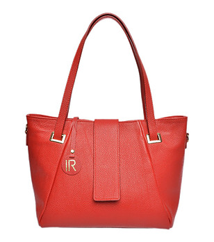 Червена дамска чанта от естествена кожа снимка