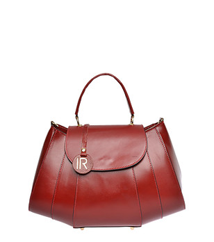 Тъмночервена дамска чанта от естествена кожа с нестандартна форма снимка