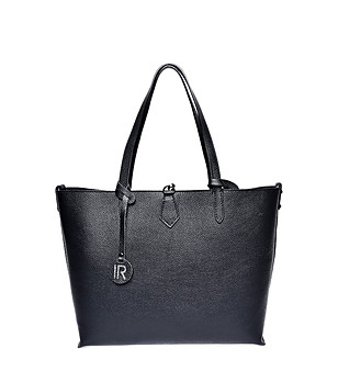 Черна трапецовидна дамска кожена чанта снимка