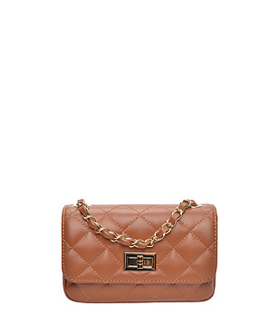 Кафява кожена чанта през рамо COGNAC с капитониран ефект снимка