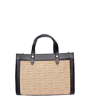 Черна чанта тип tote NERO с плетен панел снимка