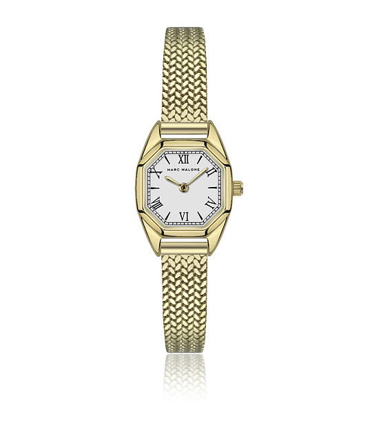 Дамски златист часовник с бял матов циферблат снимка