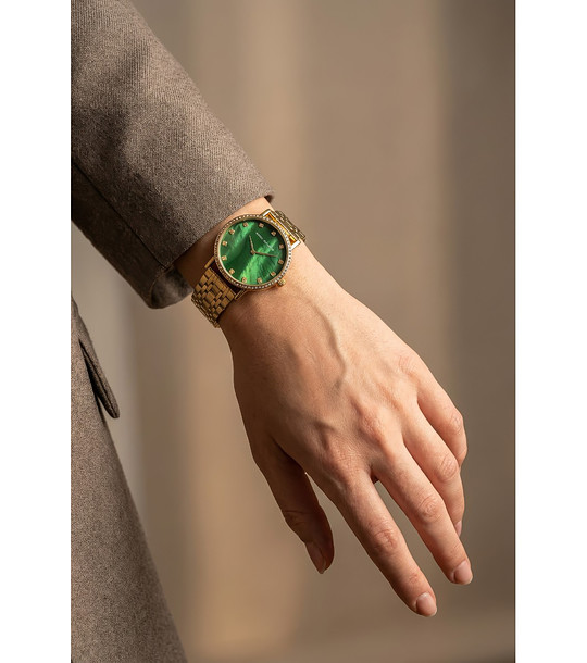 Дамски златист часовник със зелен перлен циферблат снимка