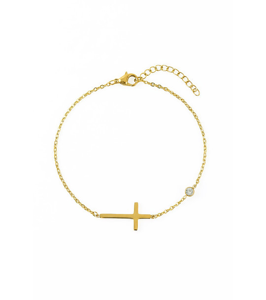 Златиста дамска гривна с кръст и кристал снимка