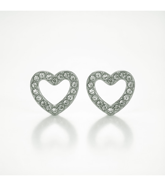 Сребристи обеци сърца с прозрачни кристали снимка