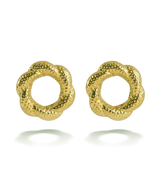 Златисти обеци от неръждаема стомана с релефен пръстен снимка