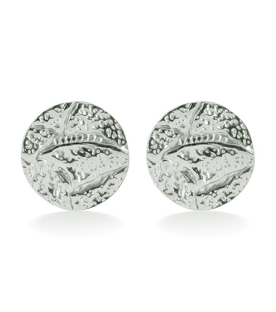 Сребристи обици от неръждаема стомана с релефен кръгъл дизайн снимка