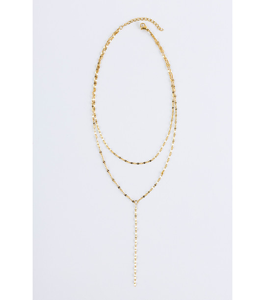 Дамско златисто колие на два реда с висящ елемент снимка