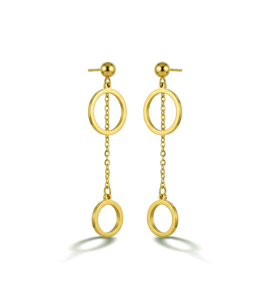 Златисти висящи обици с кръгли елементи снимка