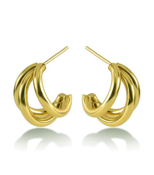 Златисти обеци халки от стомана с преплетен дизайн снимка