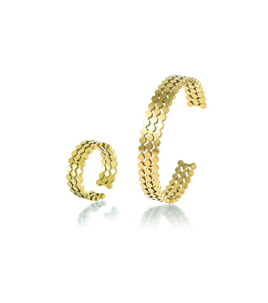 Дамски златист комплект гривна и пръстен от неръждаема стомана снимка