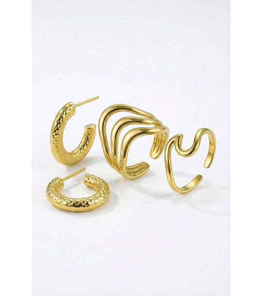 Златист комплект бижута от неръждаема стомана с халки и пръстени снимка