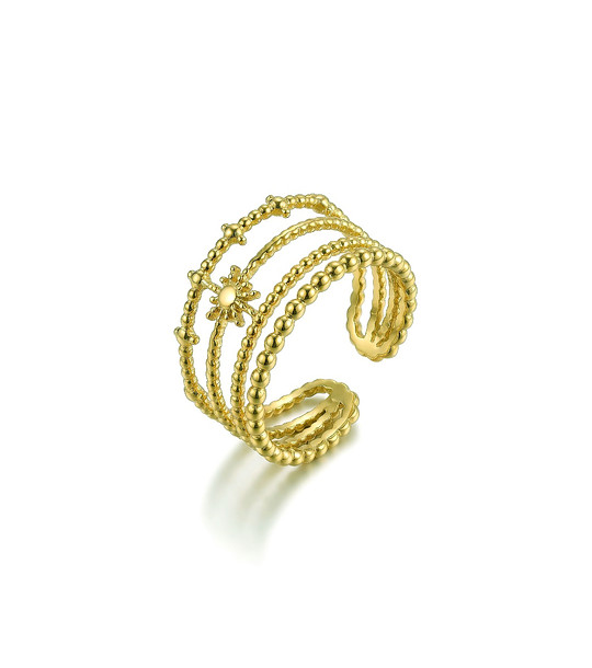 Златист пръстен от неръждаема стомана с релефни линии снимка