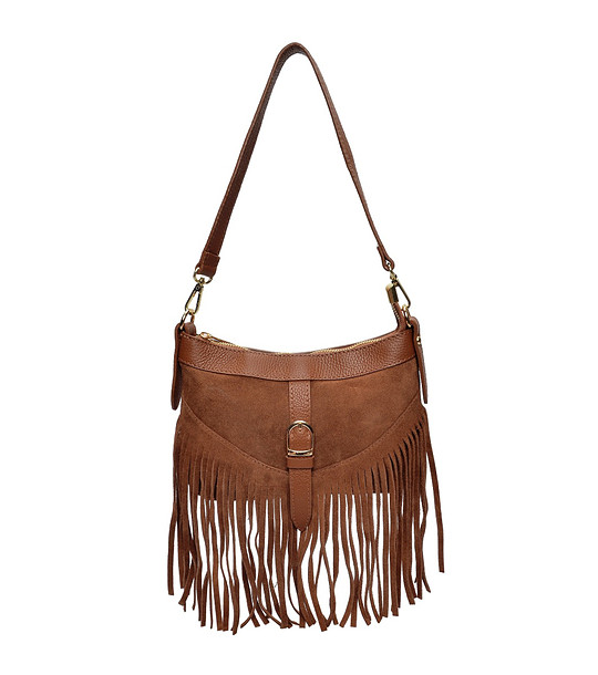 Кафява чанта за рамо с ресни снимка