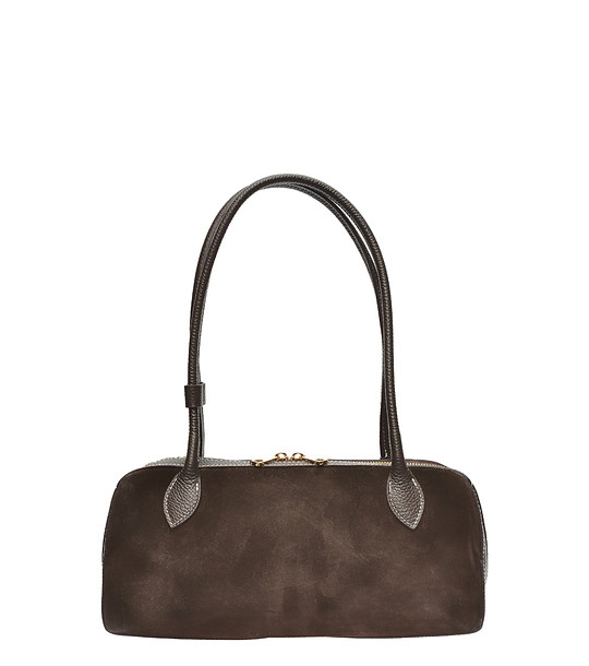 Дамска кожена чанта в тъмнокафяво снимка