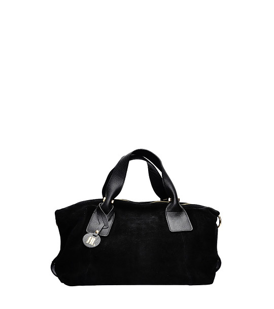 Дамска велурена чанта в черно снимка