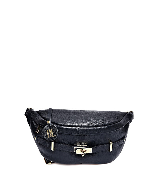 Дамска кожена чанта тип багета в черен цвят снимка