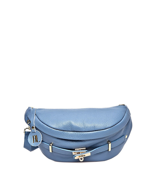 Светлосиня дамска чанта от естествена кожа Alberta снимка