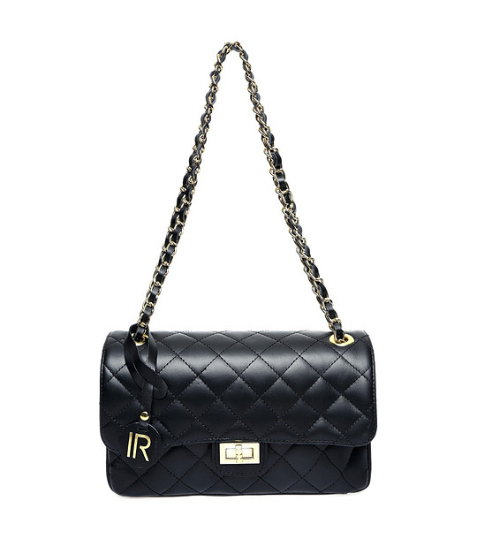 Черна дамска кожена чанта с ромбоидни шевове Karmelia снимка